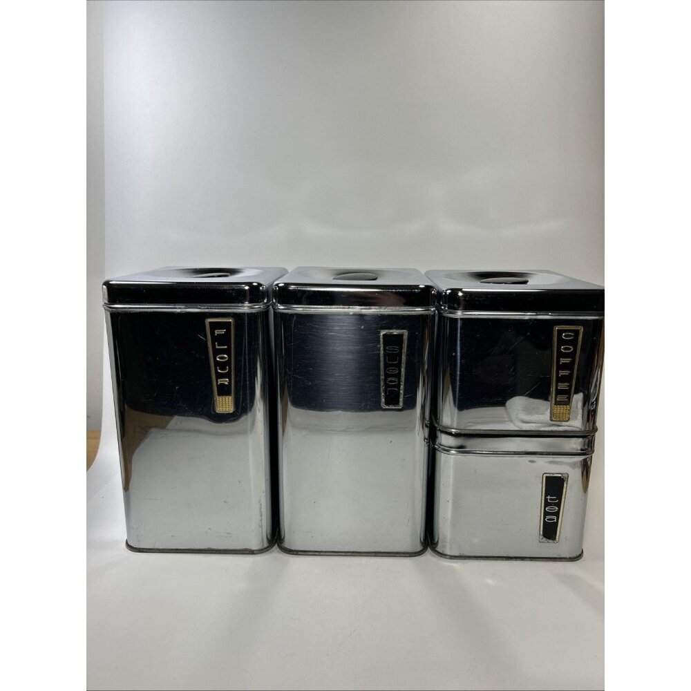 Lincoln Beautyware 1950s Vintage Chrome Kitchen Canisters MCM Clean Miss Matched